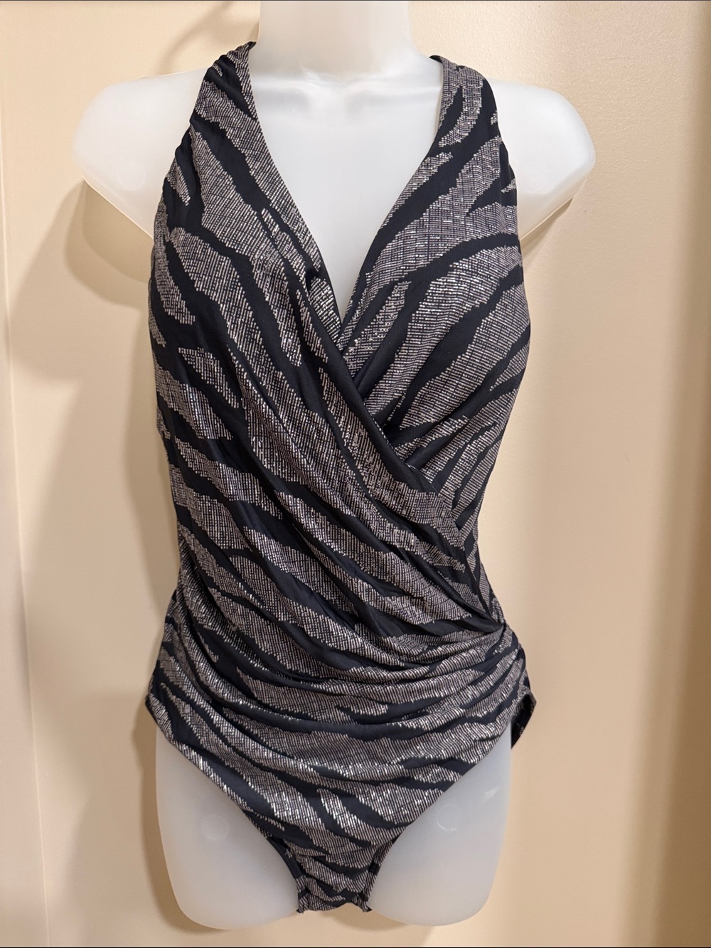 Miraclesuit Black and Silver Zebra-Print One-Piece Swimsuit